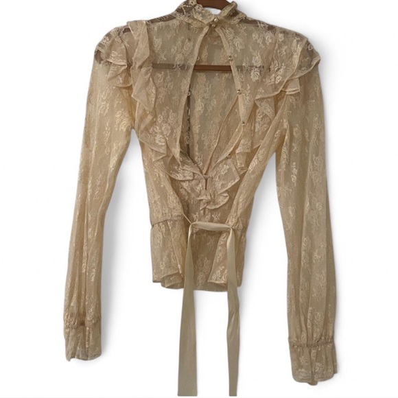 Vintage 1981 Lace Ruffle Top and Skirt Set Ivory - Picture 5 of 10